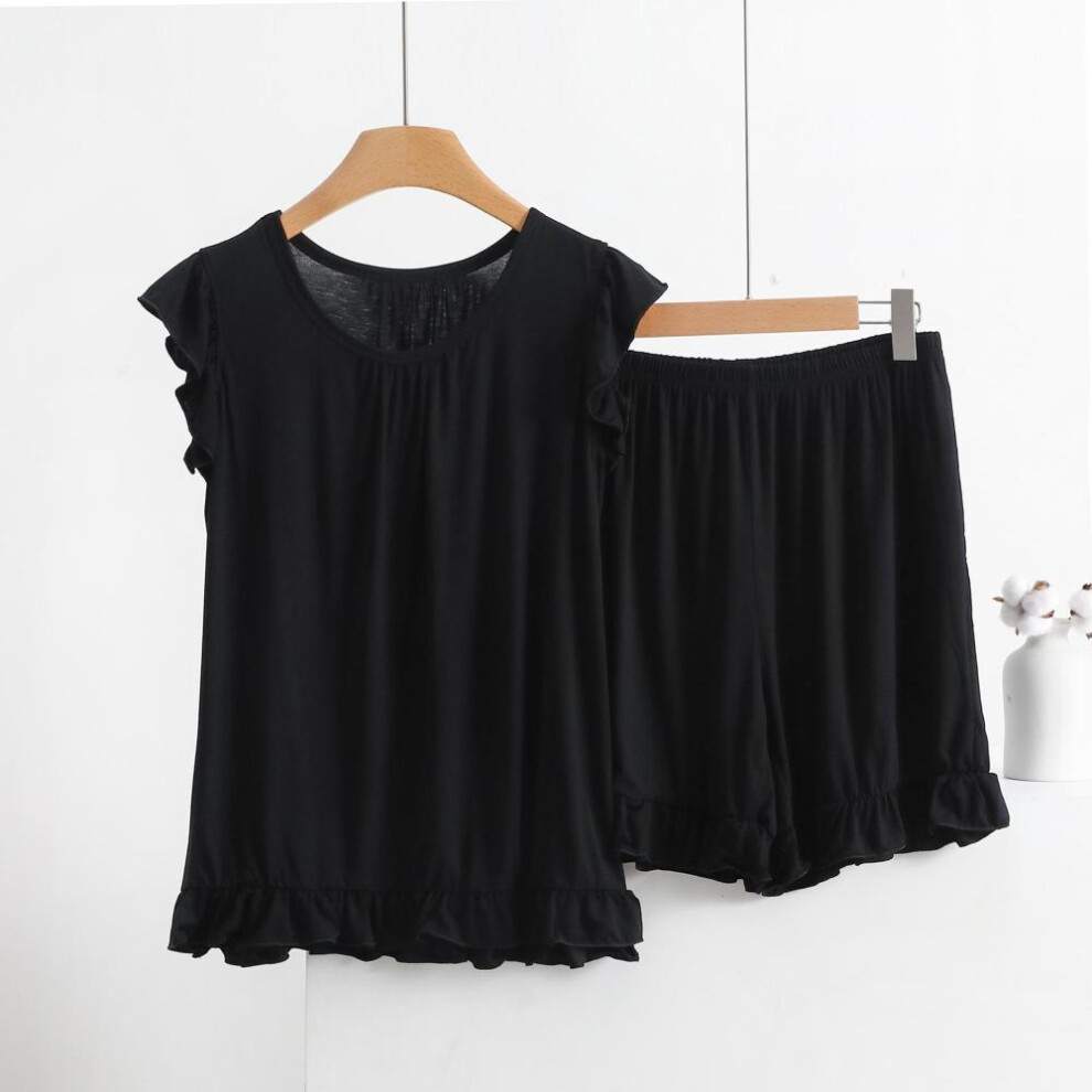 (black, XL) Plus Size Modal Pajamas Women Sleeveless Shorts Suit Summer Sleepwear Pyjamas Femme Nightwear Pijamas Set