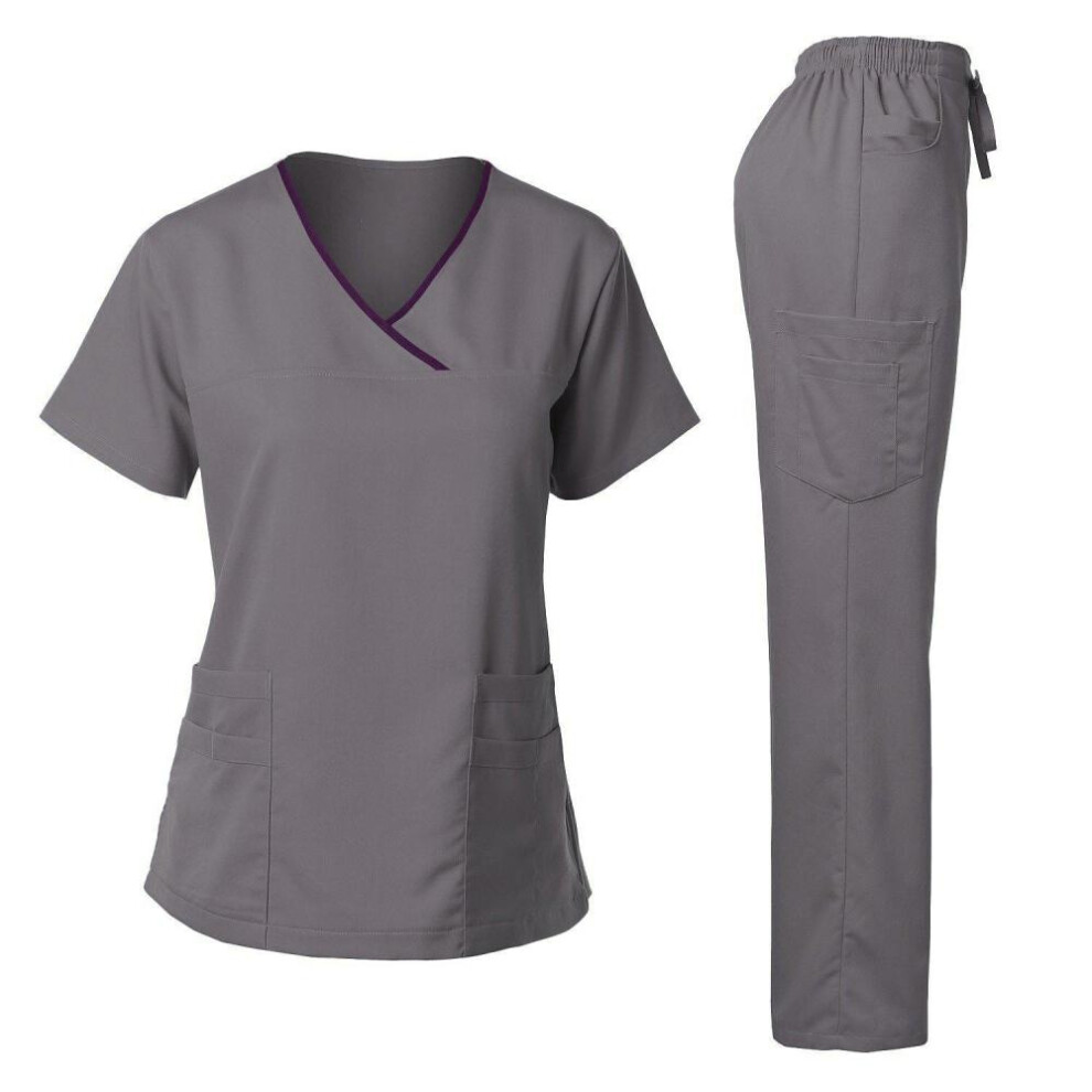 (grey, XXL) Hospital Medical Overalls Summer Wash Clothes Tops and Pants Medical Women&apos;s Nursing Operating Room Surgical Gowns Uniform Suits
