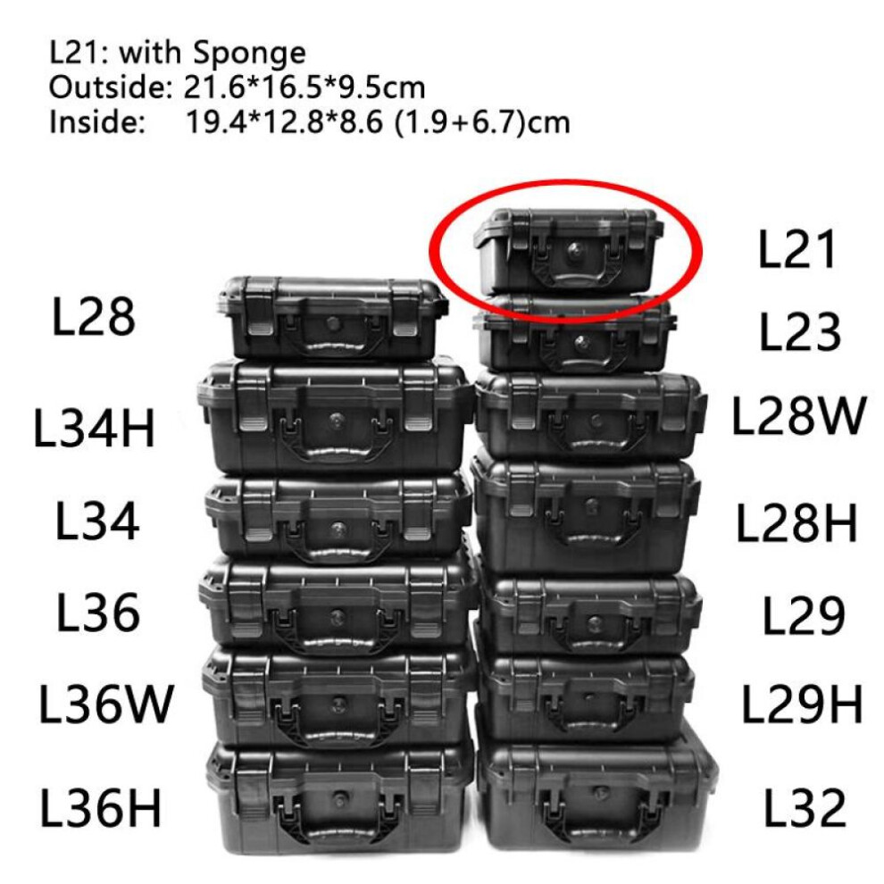 (L21 + Sponge) Portable Toolbox Instrument Equipment Storage Hard Box Protective Suitcase Waterproof Sponge Shockproof Luggage Carry Case Camera Travel Tool Box