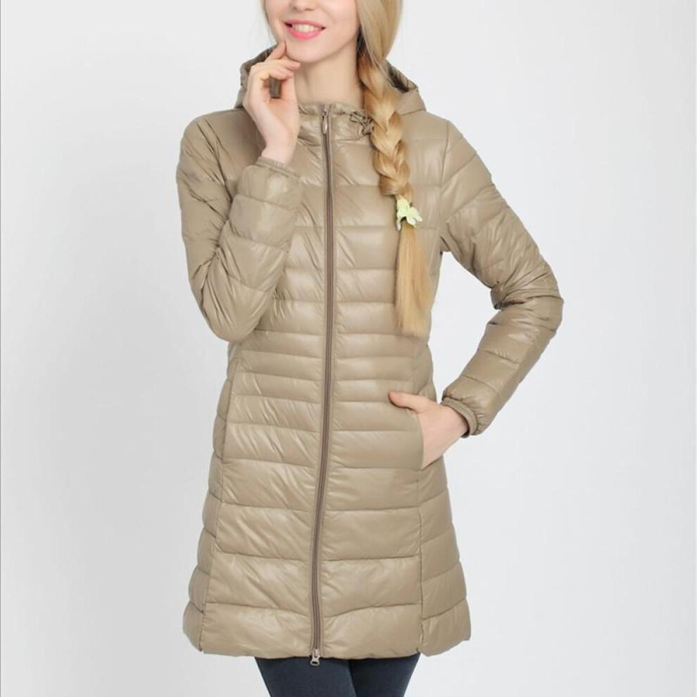(champagne, 7XL) Ladies Long Winter Warm Coat Women Ultra Light White Duck Down Jacket With Bag Women Jackets