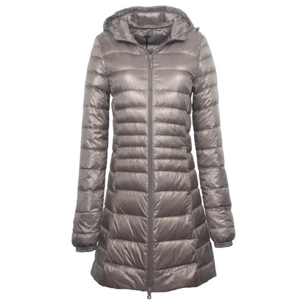 (grey, XL) Ladies Long Winter Warm Coat Women Ultra Light White Duck Down Jacket With Bag Women Jackets