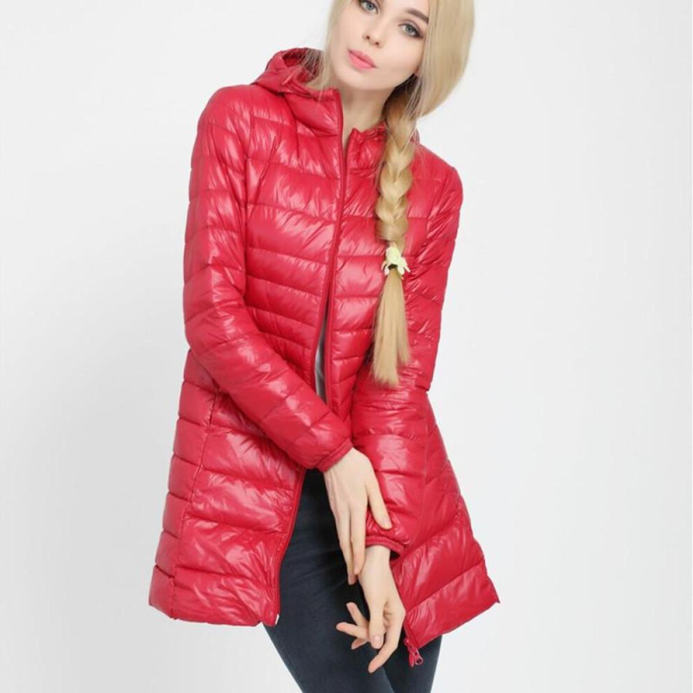 (red, XL) Ladies Long Winter Warm Coat Women Ultra Light White Duck Down Jacket With Bag Women Jackets