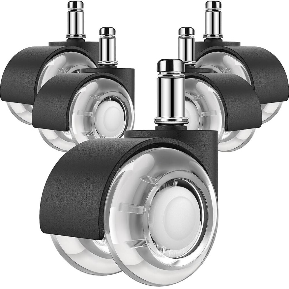 Office Chair Caster Wheels,set Of 5, 2 In Double Casters, Twin Ball Bearing Replacement Computer Desk Chair Wheel, Heavy Duty Rubber Caster