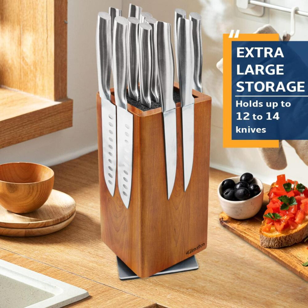 360 Rotatable Magnetic Knife Holder, Fine Acacia Wood Magnetic Knife Block
