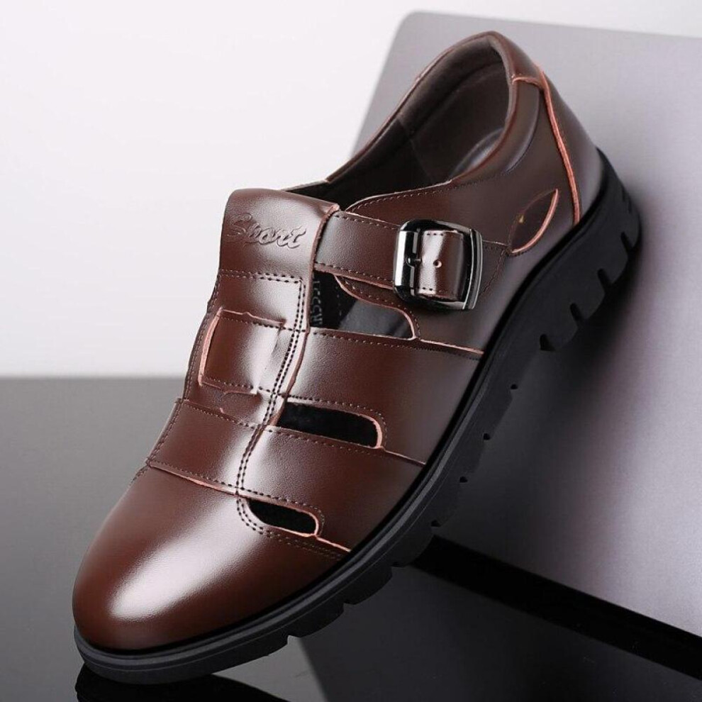 (brown, 44) Men Sandals Genuine Leather Sandals Men Outdoor Casual Men Leather Sandals For Men Beach Shoes Roman Shoes