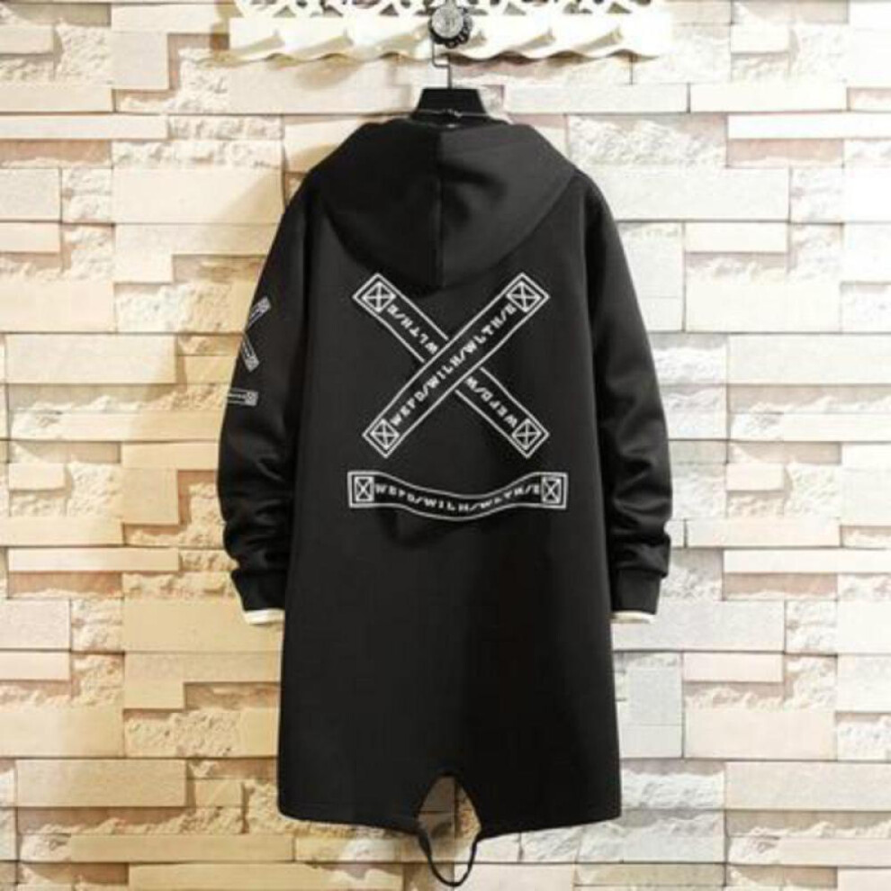 (black, L) Trench Coat Men Print Fashion Spring Windbreaker Overcoat Male Casual Outwear Streetwear Coats