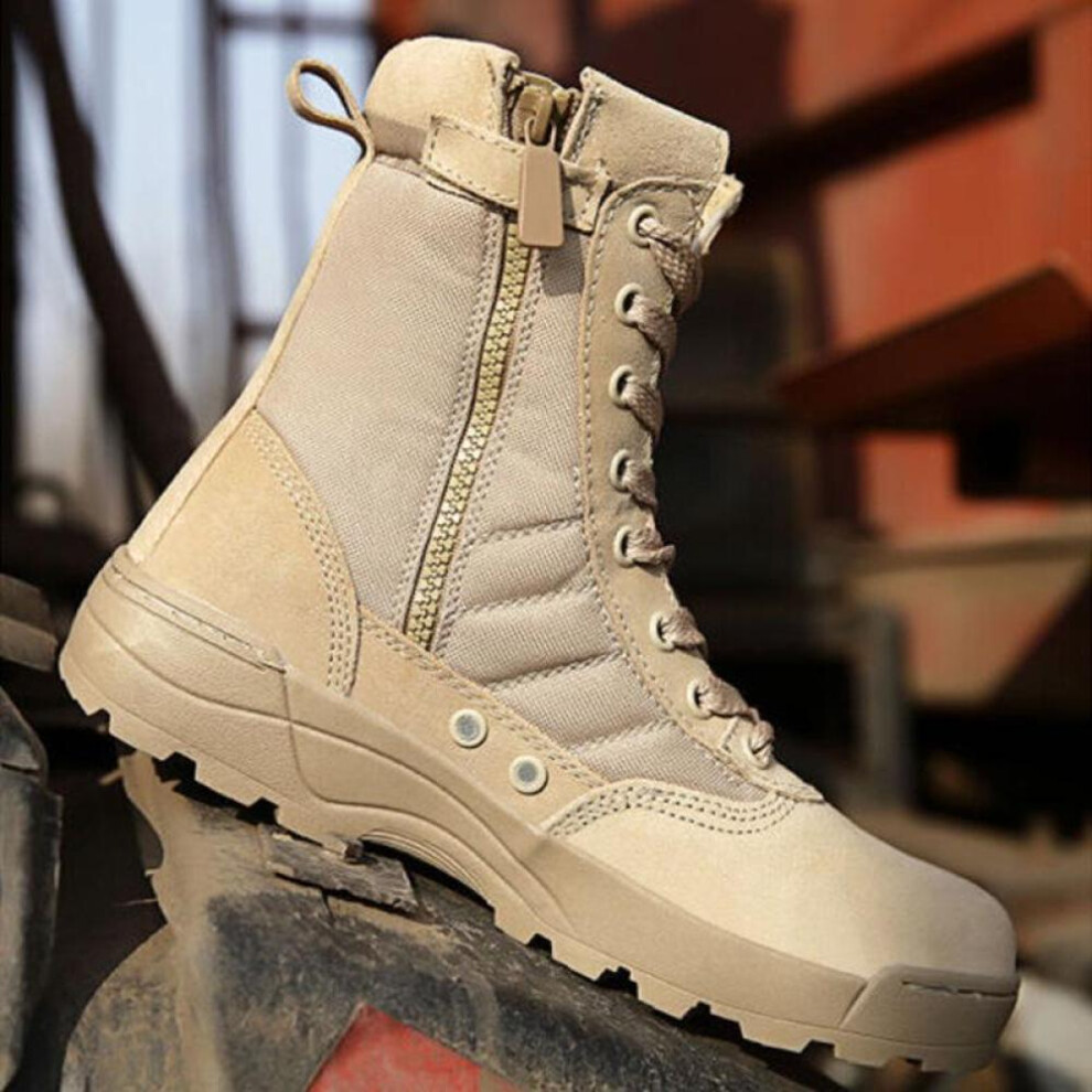 (khaki, 42) Mens Boots Special Force Leather Waterproof Desert Combat Ankle Boot Army Work Men&apos;s Shoes