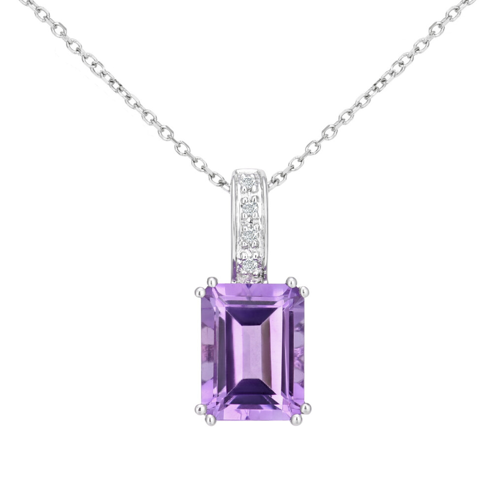 Jewelco London 9ct White Gold Round 2pts Diamond Octagon 1.5ct Amethyst Inverted Popsicle Pendant Necklace 16 inch 42cm - DP1AXL600WAM