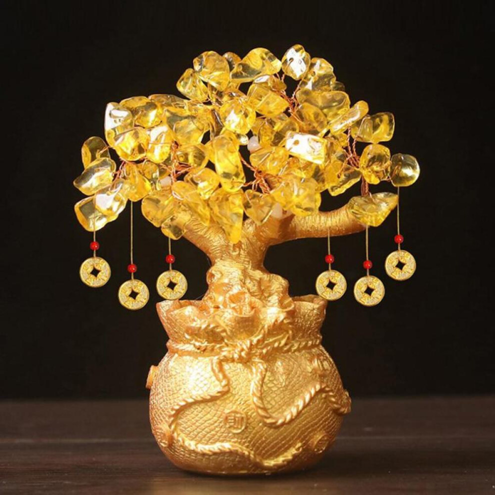 Lucky Tree Wealth Yellow  Tree Natural Money Tree Ornaments Bonsai Style Wealth Luck Feng Shui Ornaments Craft