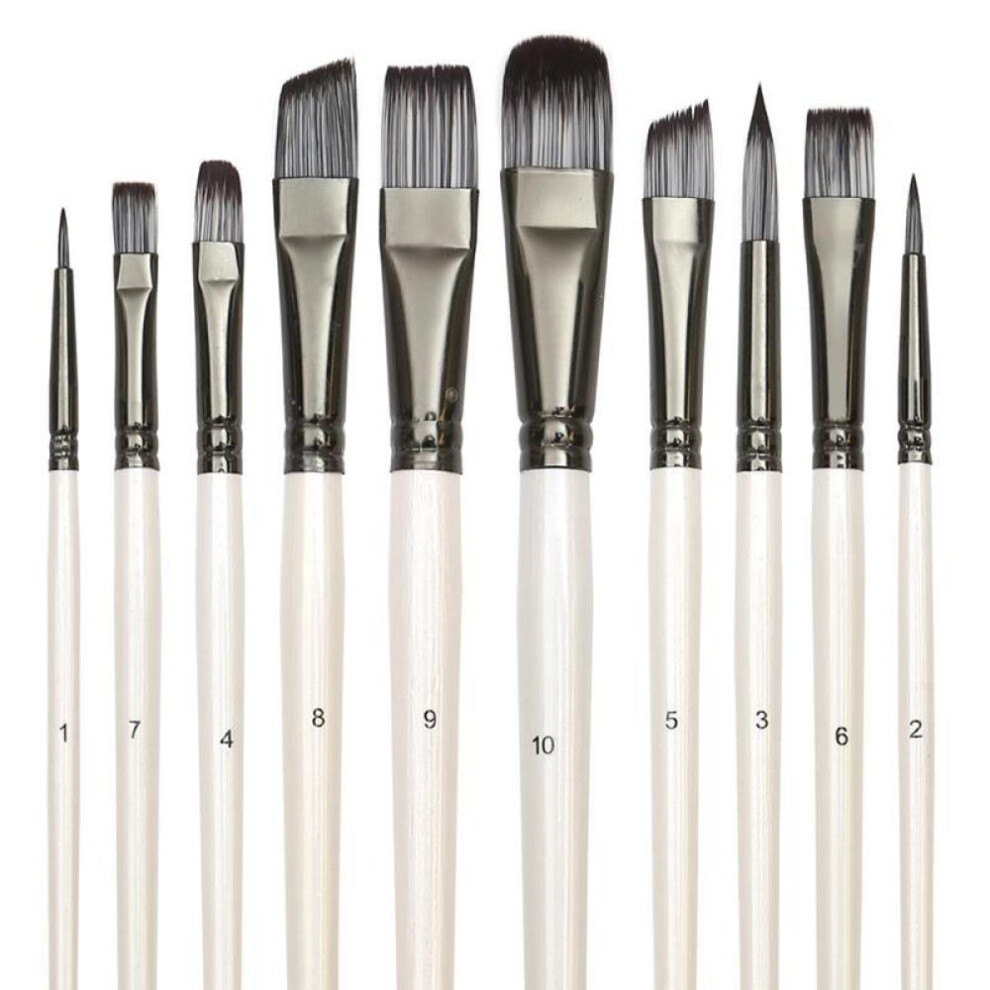 Paint Brushes Set For Art Acrylic Gouache Oil Watercolor Artist Canvas Synthetic Nylon Tips 10 Pack