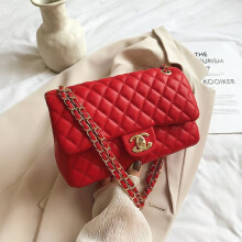 (Red) New fashionable and versatile rhombus chain bag popular women's bag temperament single shoulder crossbody bag