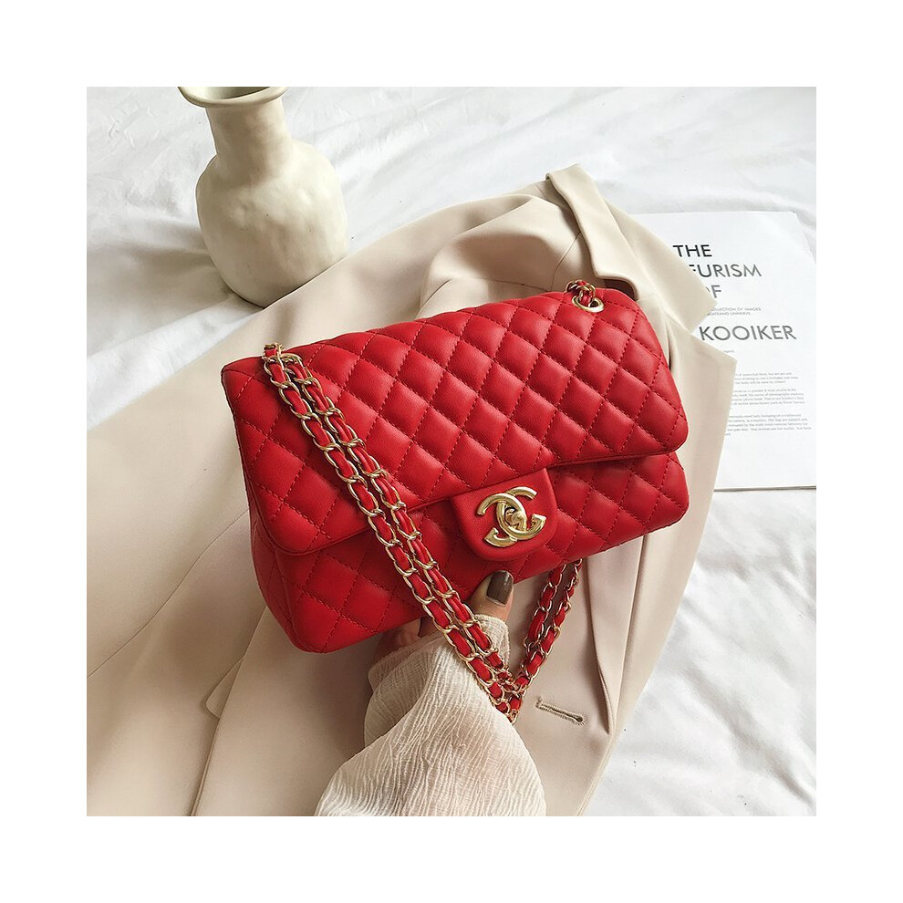 (Red) New fashionable and versatile rhombus chain bag popular women's bag temperament single shoulder crossbody bag