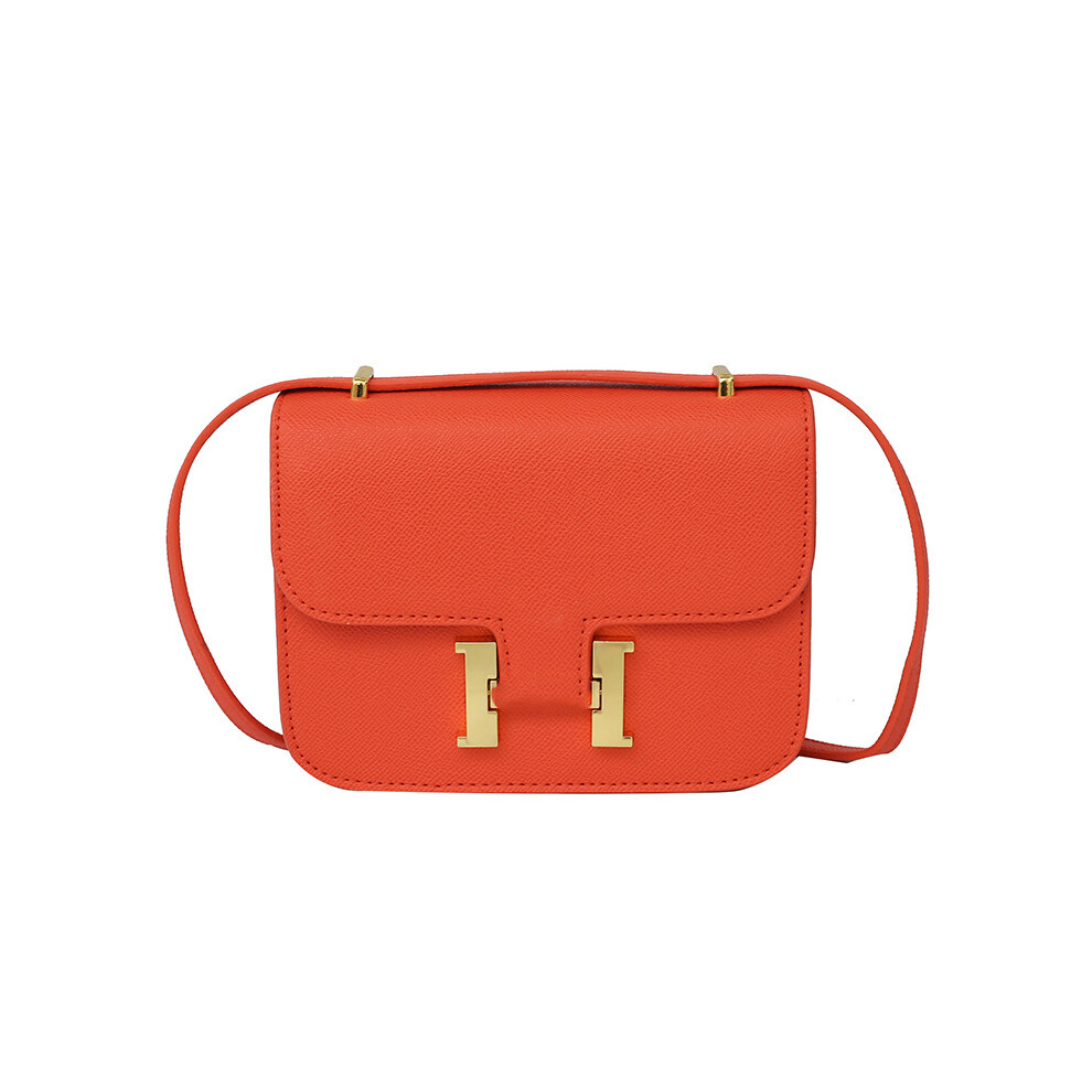 (Orange) Mini H buckle chain tofu small square bag new high-end texture crossbody bag