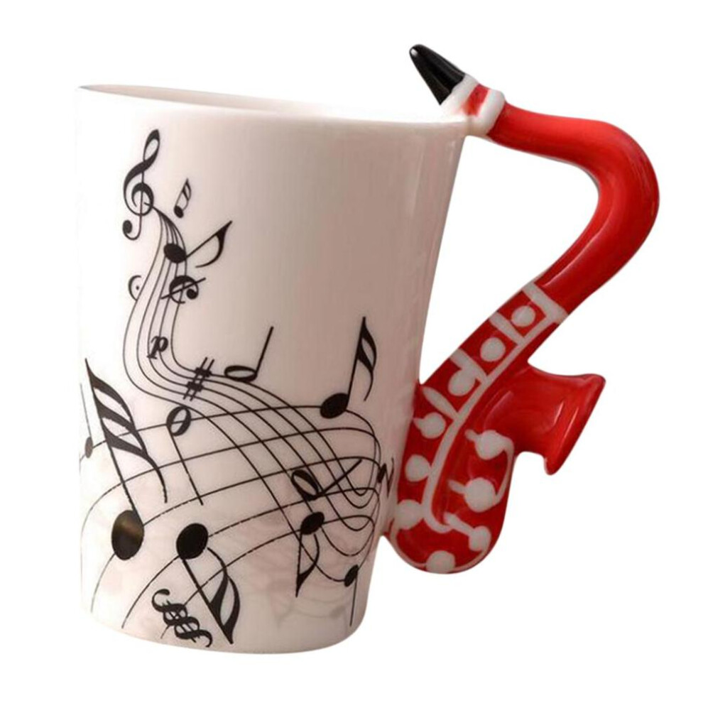 (Red Saxophone) Ceramic Guitar Drum Saxophone Handle Mug Coffee Cup Ceramic Music Cup Beverage Mug Kids Travel