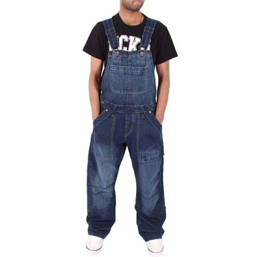 (ultramarine blue, XXL) Men Baggy Jeans Suspender Pants Fashion Multi-pockets Loose Denim Trousers Jumpsuit Bib Pants Pocket Overalls
