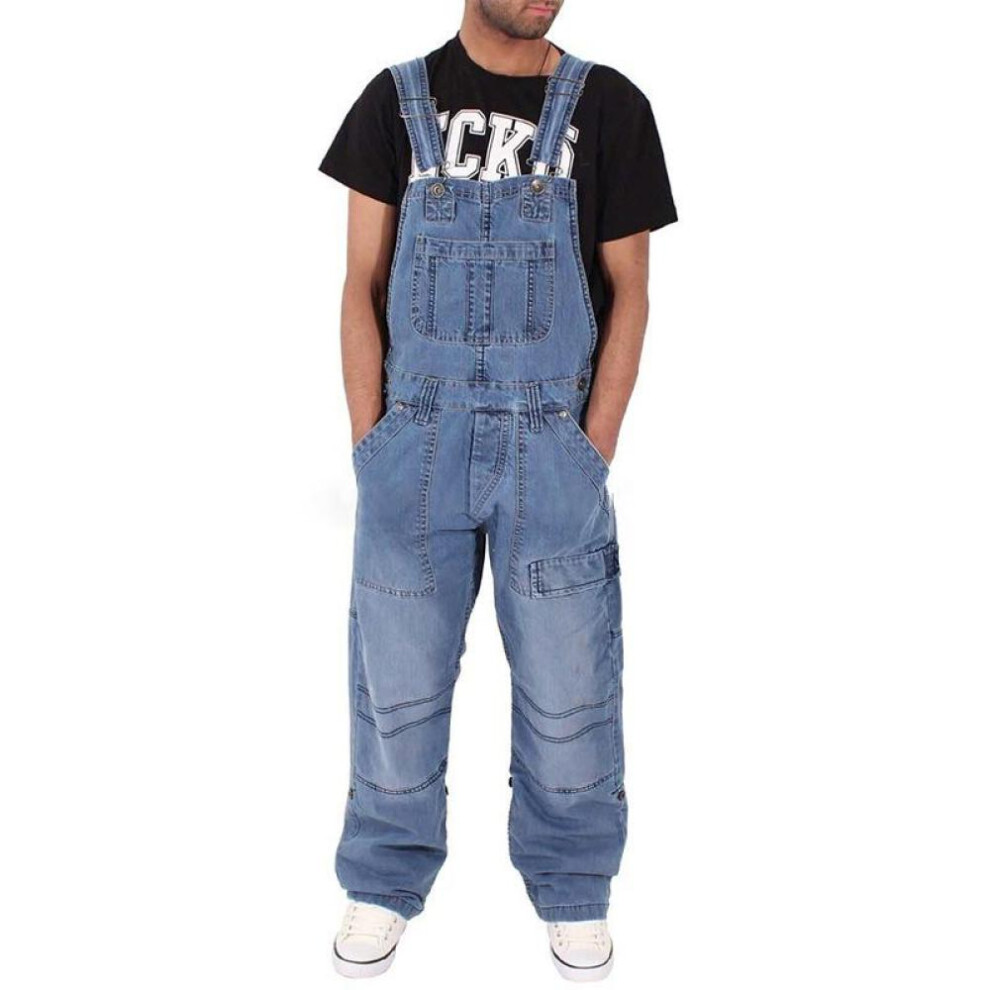 (light blue, XL) Men Baggy Jeans Suspender Pants Fashion Multi-pockets Loose Denim Trousers Jumpsuit Bib Pants Pocket Overalls
