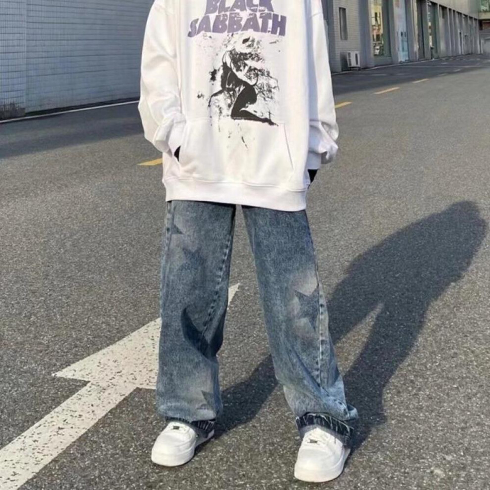 (blue, XL) Oversized Washed Star Pattern Baggy Jeans High Street Loose Straight Y2k Jeans Summer Casual Street Hip Hop Women Jeans
