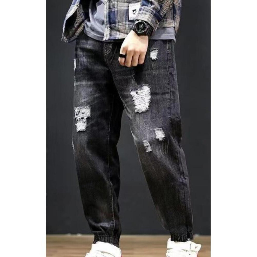 (black, 40) Plus Size Men's Fashion Ripped Loose Foot Washed Jeans