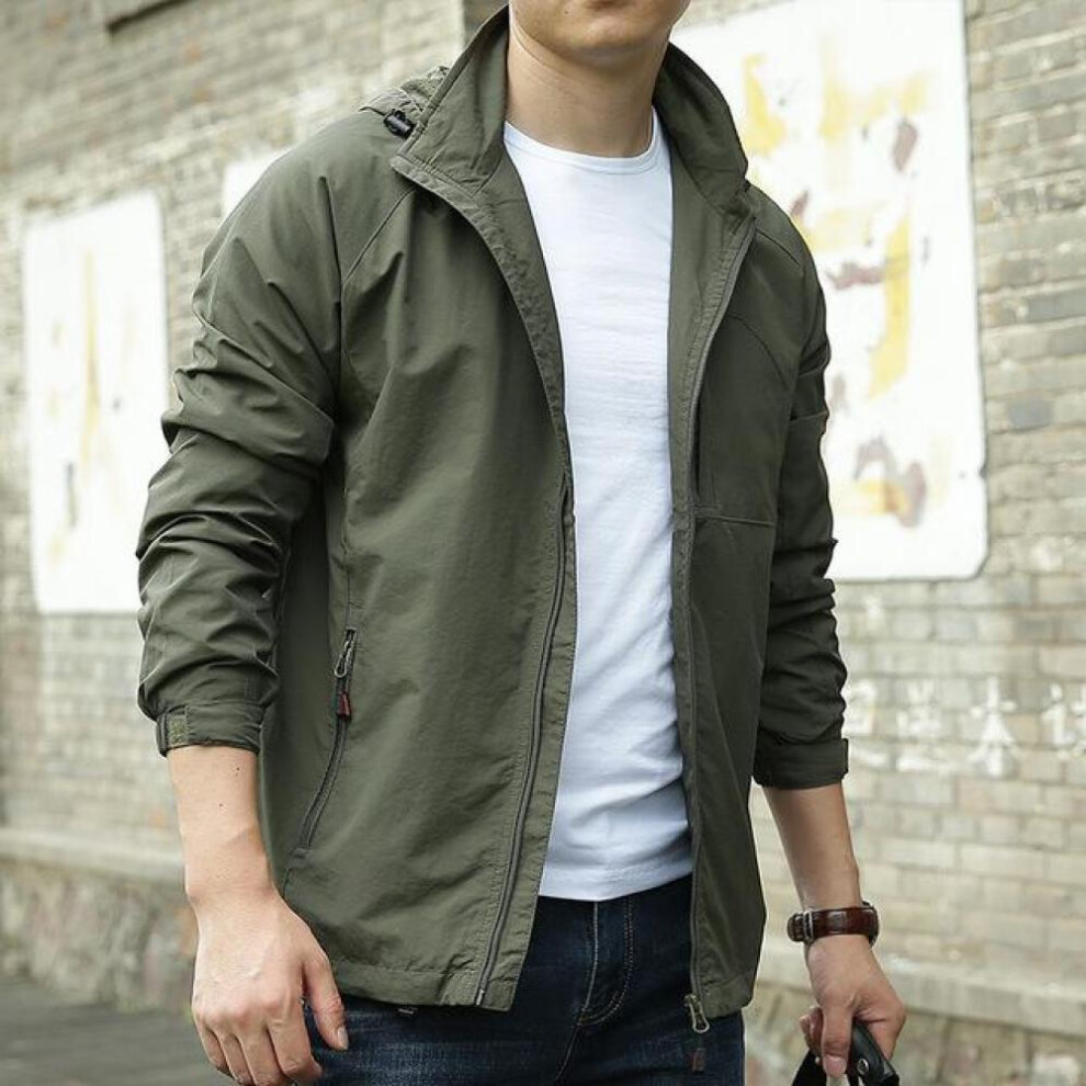 (army green, XXL) Men&apos;s Outdoor Hiking Camping Jackets Waterproof Hooded Windbreaker Coat Autumn New Casual Jacket Tactics Military Jacket Men