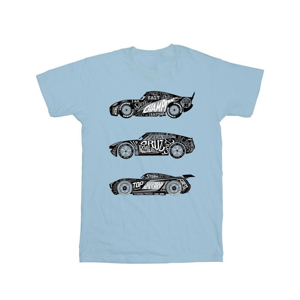 (7-8 Years, Baby Blue) Disney Boys Cars Text Racers T-Shirt