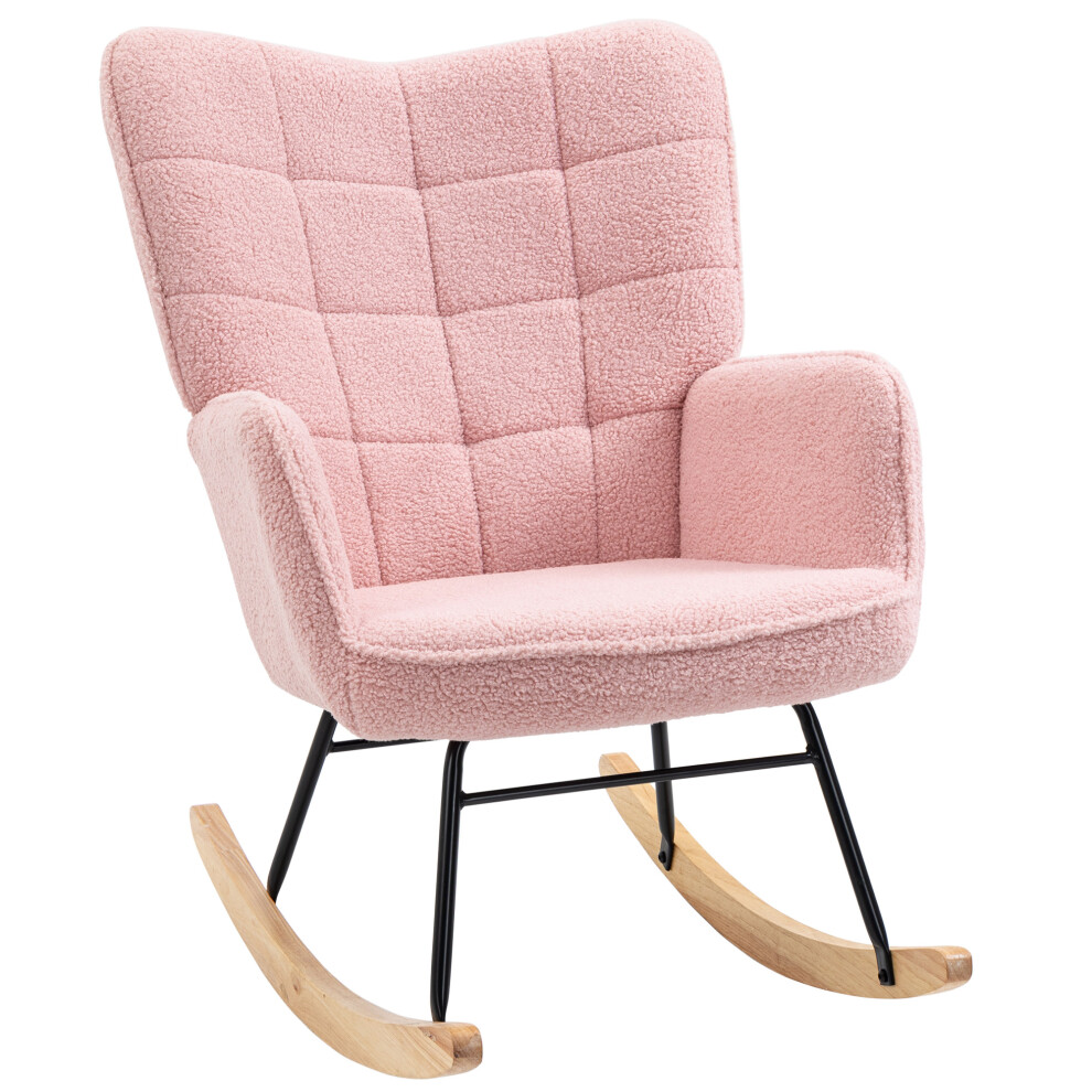 HOMCOM Wingback Rocking Chair for Nursing w/ Steel Frame Pink-image-OPC-PFVGGVW-NEW