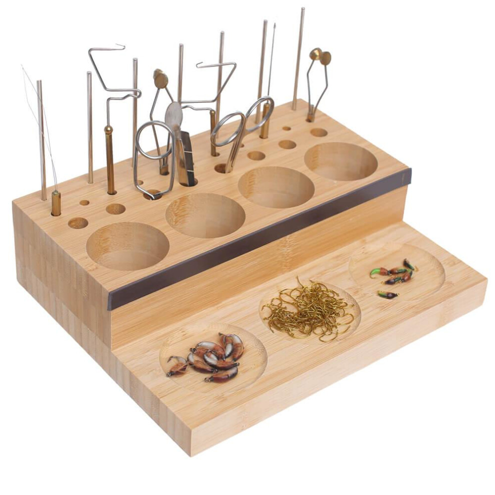 Angler Fly Tying Fishing Kit Tool Organizer - Wooden Fly Fishing Desk for 12 Fly Fishing Tools - Store Fly Tying Materials, Scissors, Bobbin, Thread