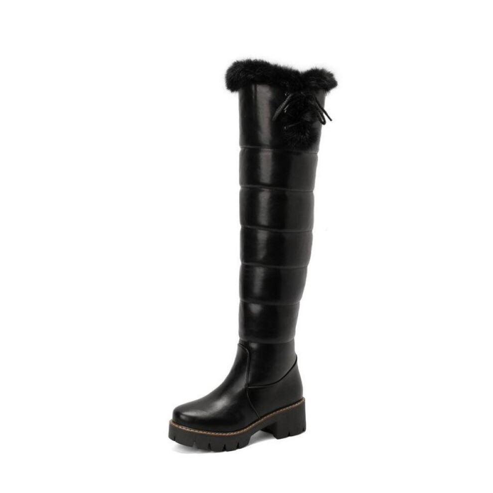 (black, 34) Women Over-the-knee Boots With Real Rabbit Fur High Boots Woman Winter Snow Boots