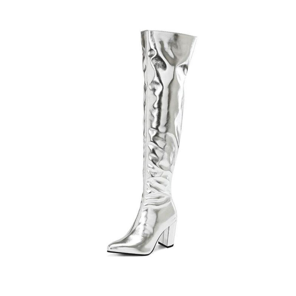 (silver, 36) Women Over-the-knee Boots With Zipper Gold Silver Shoes Woman Thigh High Boots