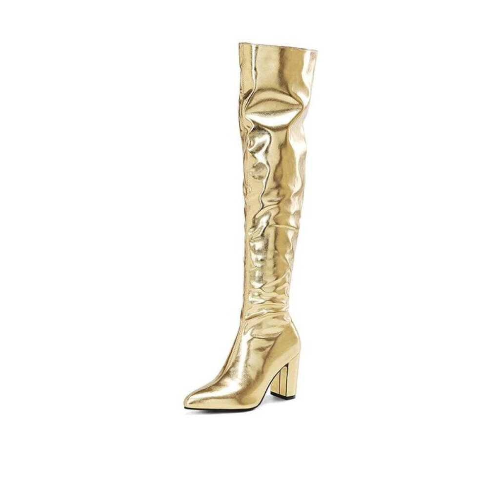 (gold, 42) Women Over-the-knee Boots With Zipper Gold Silver Shoes Woman Thigh High Boots