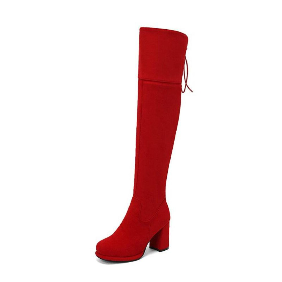 (red, 35) Women High Boots Platform Chunky High Heels Over-the-knee Long Stretch Boots Winter Woman Shoes