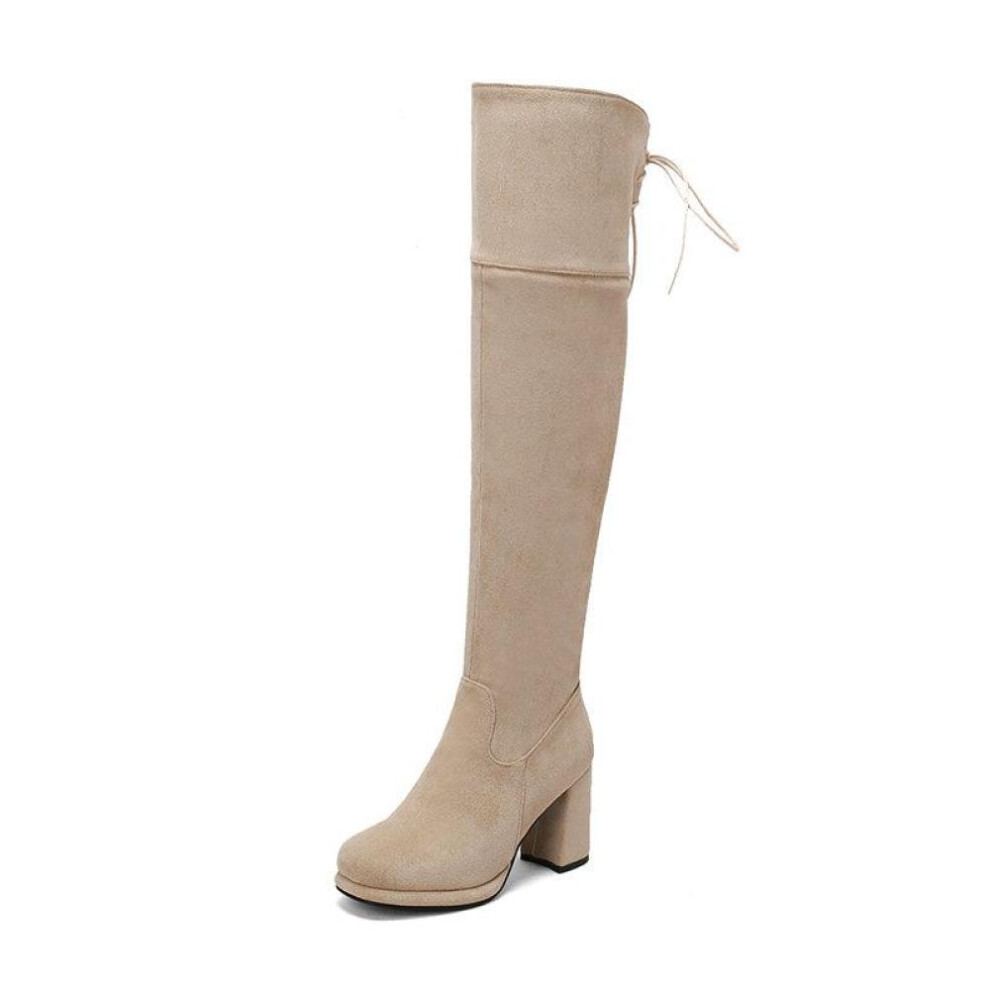 (beige, 33) Women High Boots Platform Chunky High Heels Over-the-knee Long Stretch Boots Winter Woman Shoes