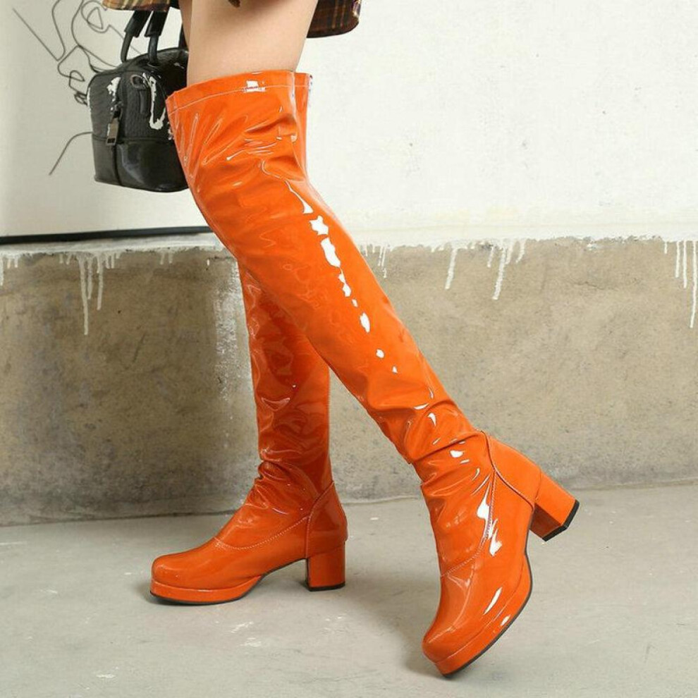 (orange, 41) Women Over The Knee High Boots Block Heels Ladies Long Boots Party Women Winter Shoes Plus Size 48