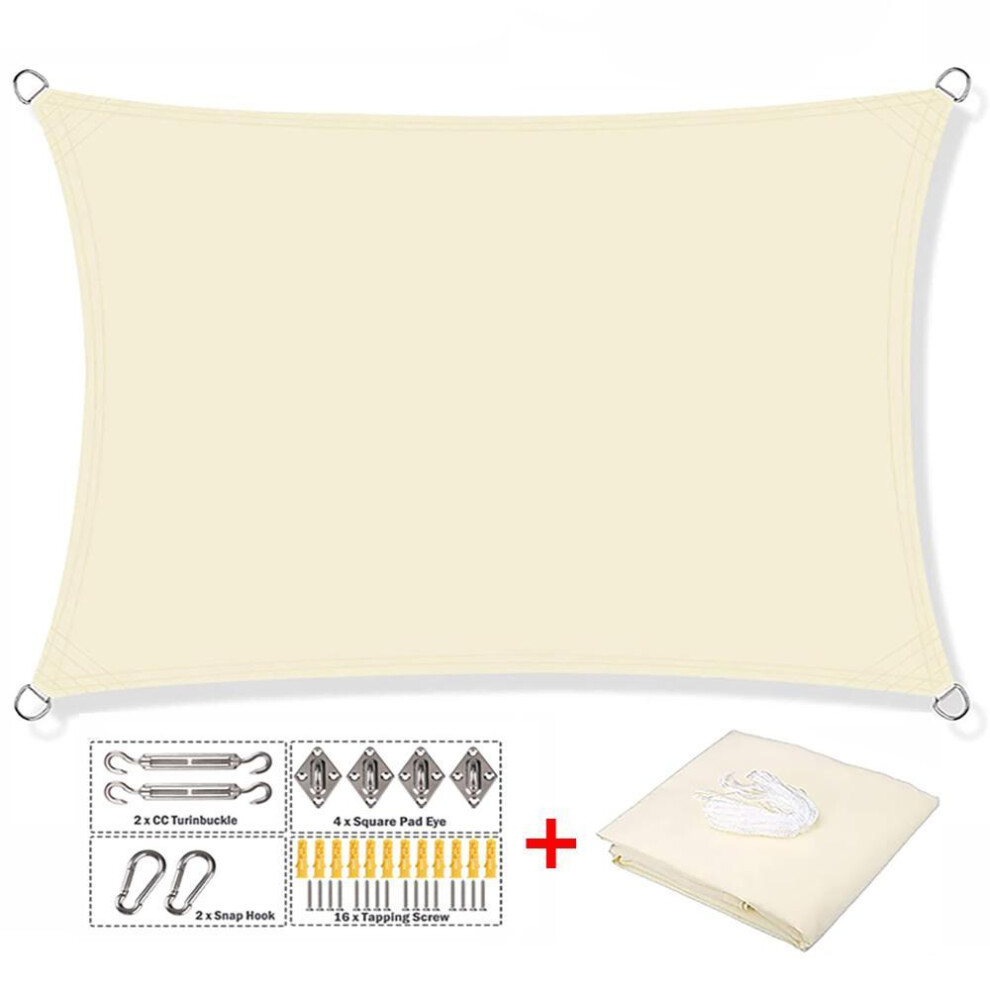 (beige, 200cm x 300cm) Shade Sail, Rectangular Square Awning, 300d Oxford Cloth Waterproof Uv Resistant Shade Sail, Outdoor Sun Protection Rain Cover Garden Patio Awning