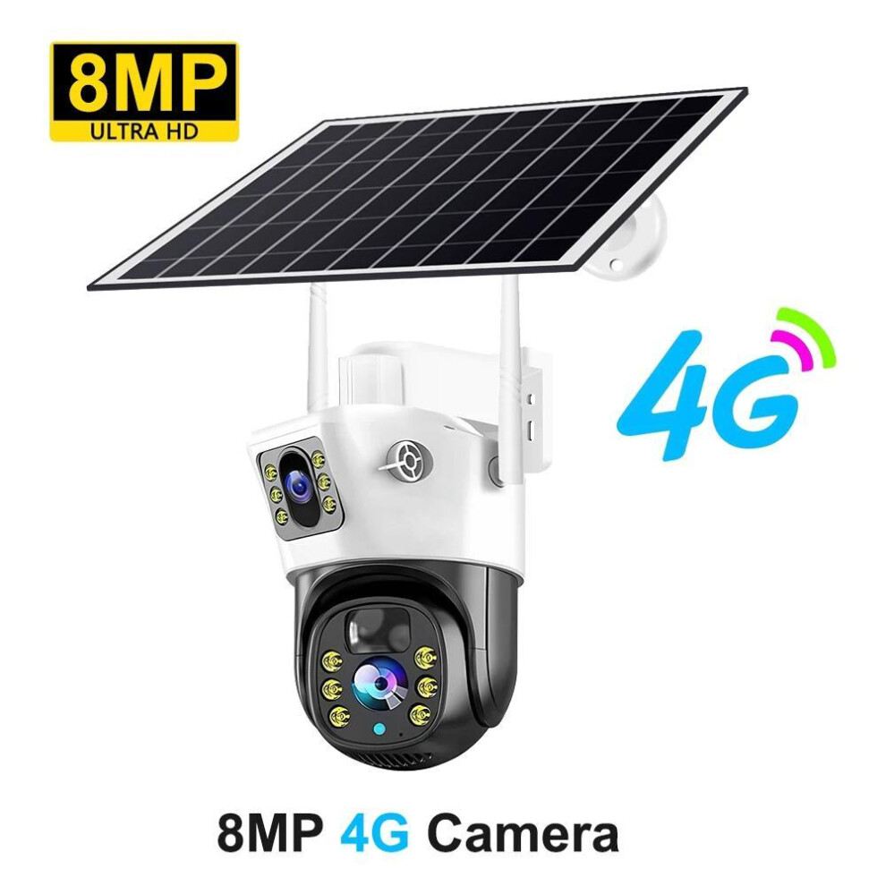 (8MP Camera) 4g Sim Camera Solar 8mp 4k Outdoor Low Powered Video Cam Night Vision Two Way Audio Pir V380 Pro Cctv Ip Camara With Solar Panel