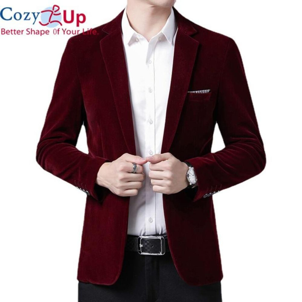 (burgundy, M) Cozy Up Autum Velvet Wedding Dress Coat Mens Blazer Jacket Fashion Casual Suit JacketStage DJ Men&apos;s Business Blazers Veste Costume Homme