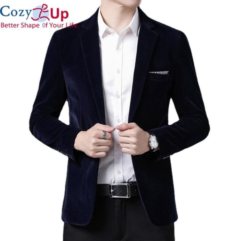 (navy, M) Cozy Up Autum Velvet Wedding Dress Coat Mens Blazer Jacket Fashion Casual Suit JacketStage DJ Men&apos;s Business Blazers Veste Costume Homme