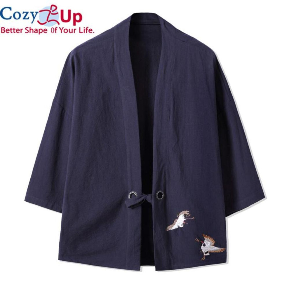 (navy blue, L) Cozy Up Kimono Samurai Costume Streetwear Plus Size Asian Thanks Jacket Yukata Men Women Cloth Cardigan Traditioanl Japanese Clothing