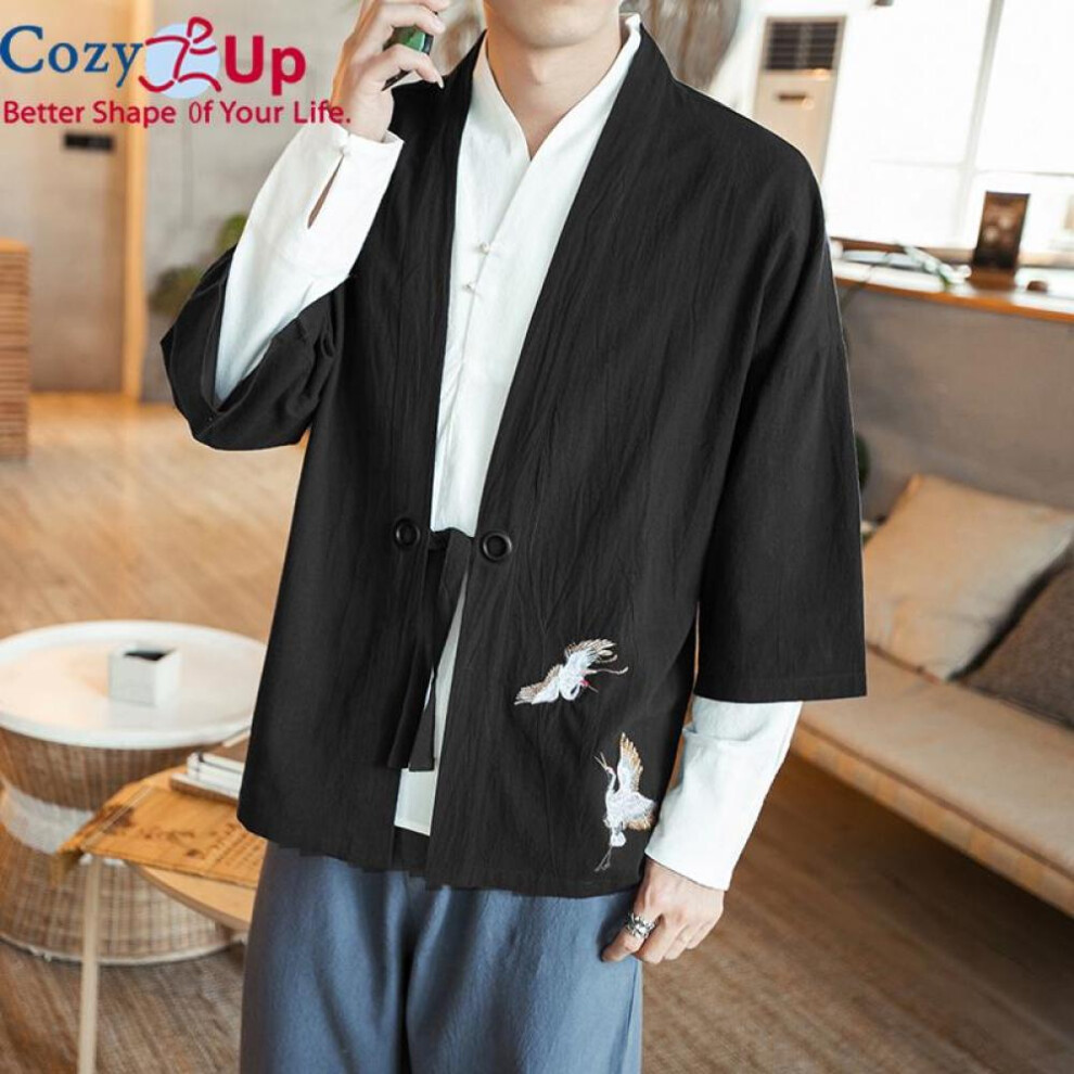 (black, XL) Cozy Up Kimono Samurai Costume Streetwear Plus Size Asian Thanks Jacket Yukata Men Women Cloth Cardigan Traditioanl Japanese Clothing