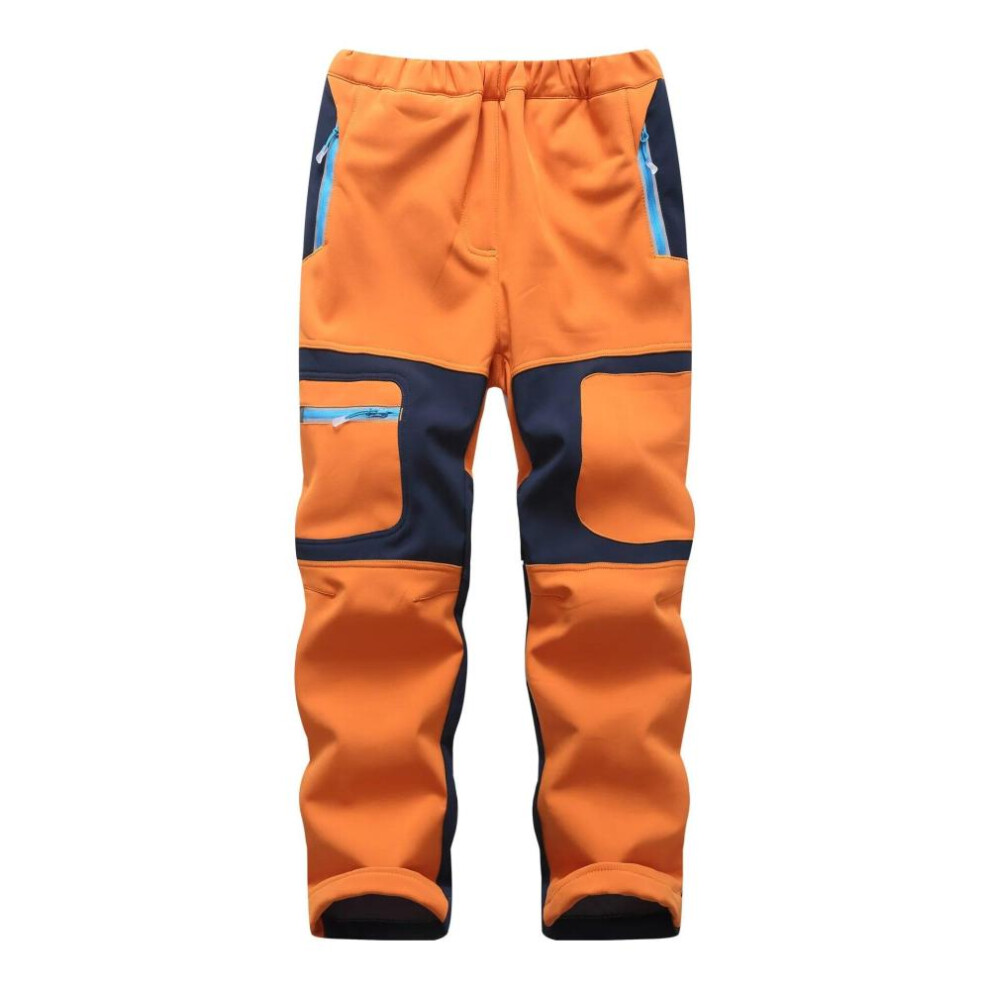 (orange, 130) Fashion Waterproof Boy Girl Kids Pants Warm Trousers Sporty Climbing Leggings Children Patchwork Soft Shell Outfits Autumn