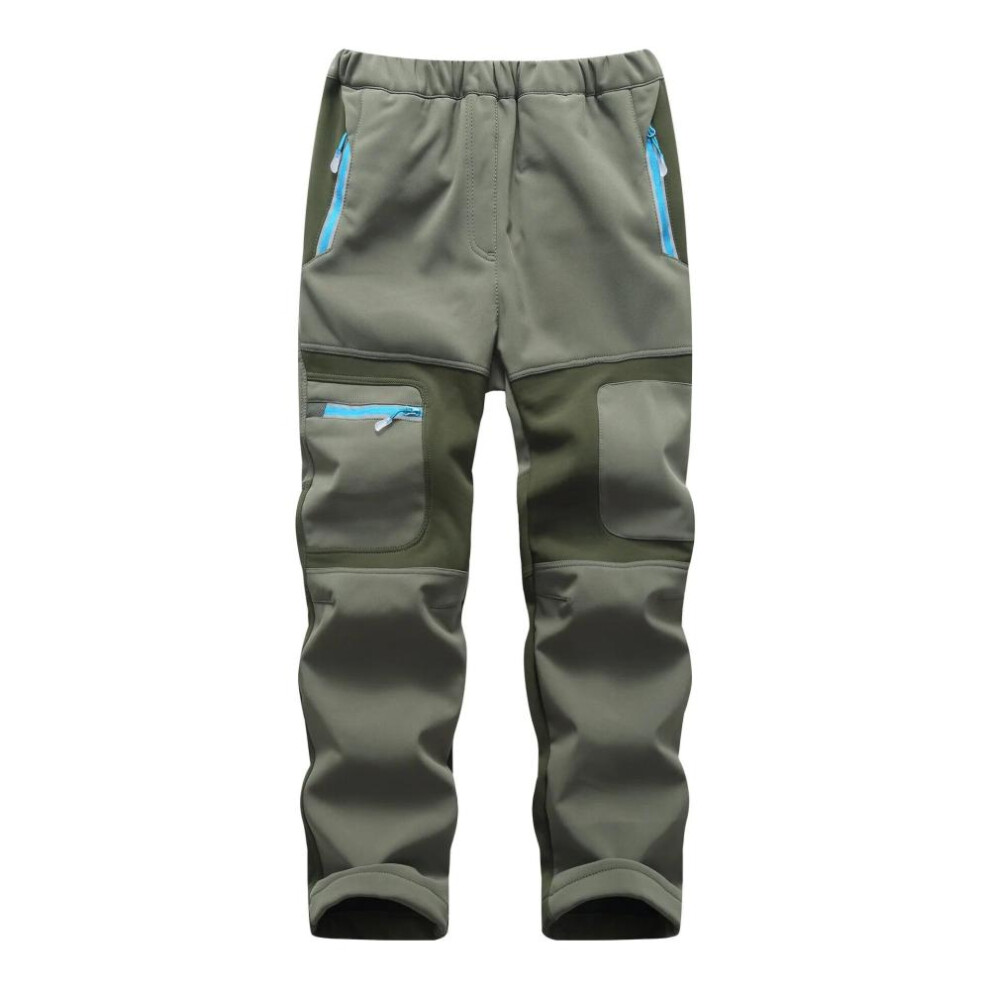 (army green, 130) Fashion Waterproof Boy Girl kids Pants Warm Trousers Sporty Climbing leggings Children Patchwork Soft Shell Outfits autumn