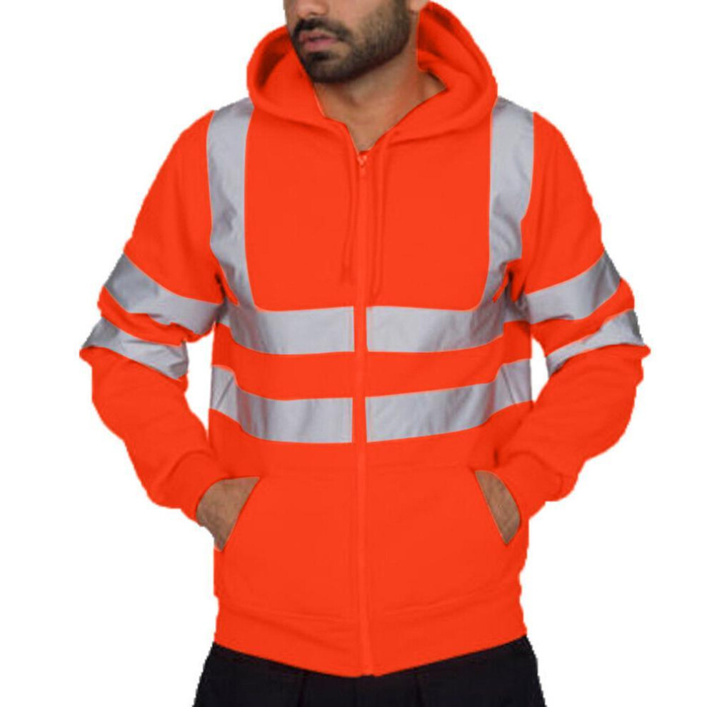 (orange, M) Mens Road Work High Visibilitypullover Long Sleeve Hooded Sweatshirt Tops Blouse