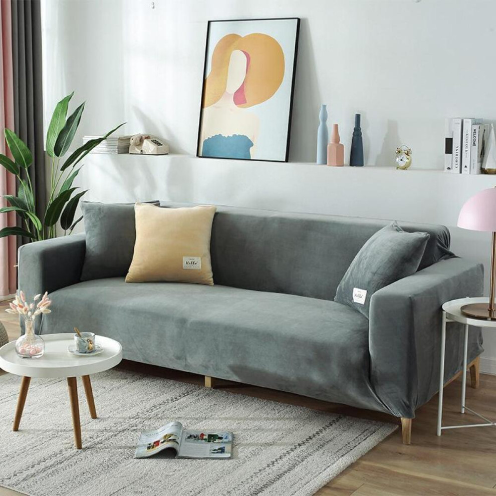 (light grey, 4seat (235-300cm)) 1/2/3/4 Seater L Shape Corner Sofa Coversthickening Elastic Sofa Cover Slipcover For Living Room Stretch Polar Fleece Armchair Cover