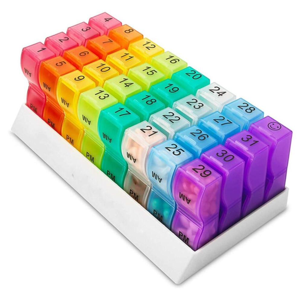 (as the picture, One Size) Ramidos 31 Days Monthly P-ill Box  Storage Organizer Portable Drug Dispenser Pillbox Colorful Detachable