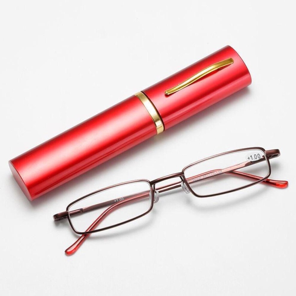 (red, +1.5) Men&apos;s And Women&apos;s Ultra Light Portable Small Pen Holder Hd Fashion Ultra Light Reading Glasses Anti Fatigue Glasses