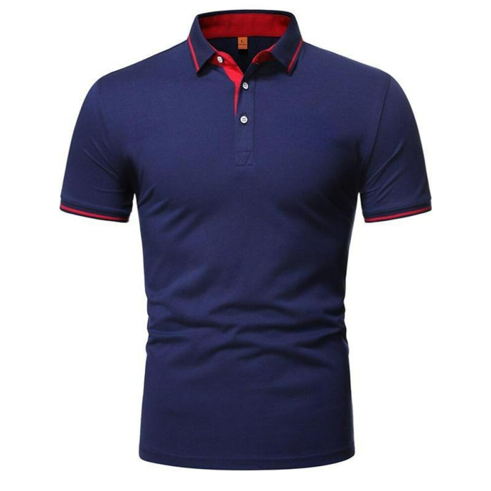 (navy blue, 3XL) 2024 Men's Solid-color Short-sleeved Cotton Men Top Polo Shirt Men