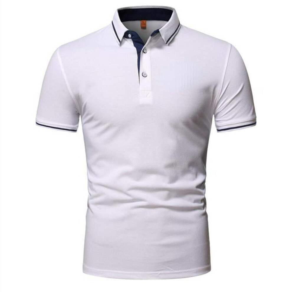 (white, 2XL) 2024 Men's Solid-color Short-sleeved Cotton Men Top Polo Shirt Men