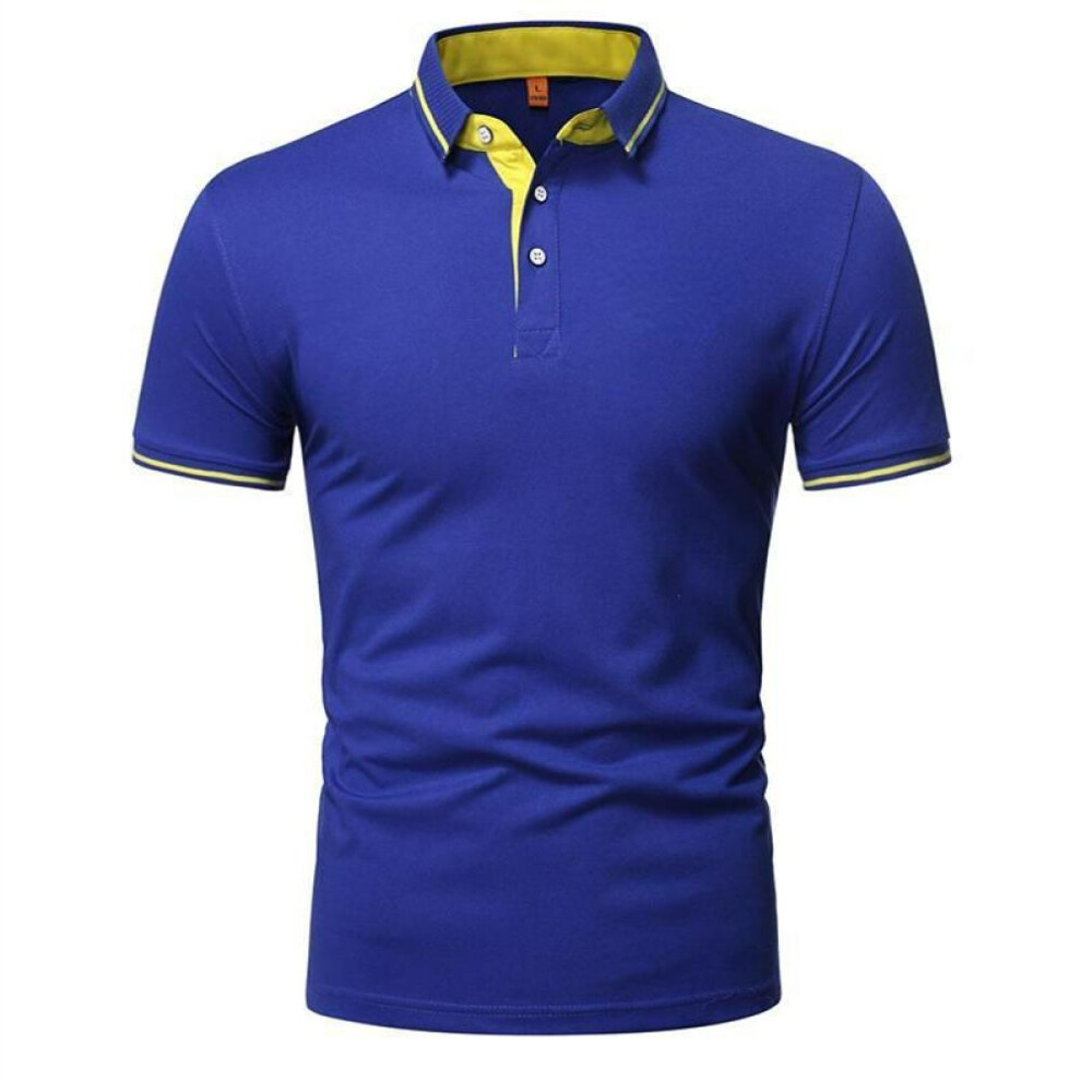 (dark blue, XL) 2024 Men's Solid-color Short-sleeved Cotton Men Top Polo Shirt Men