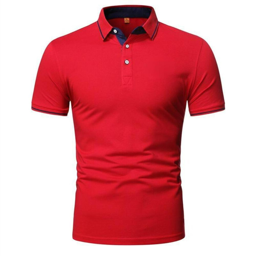 (red, XL) 2024 Men's Solid-color Short-sleeved Cotton Men Top Polo Shirt Men