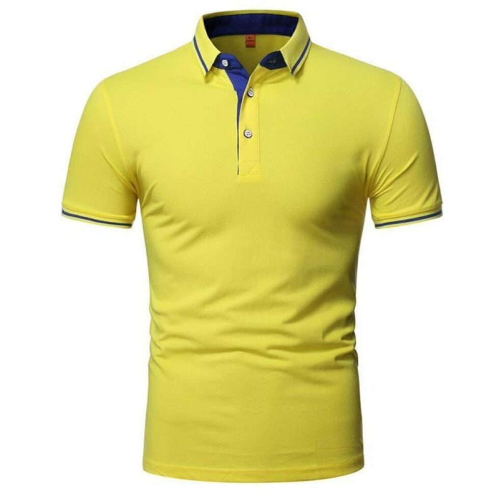 (yellow, 2XL) 2024 Men's Solid-color Short-sleeved Cotton Men Top Polo Shirt Men