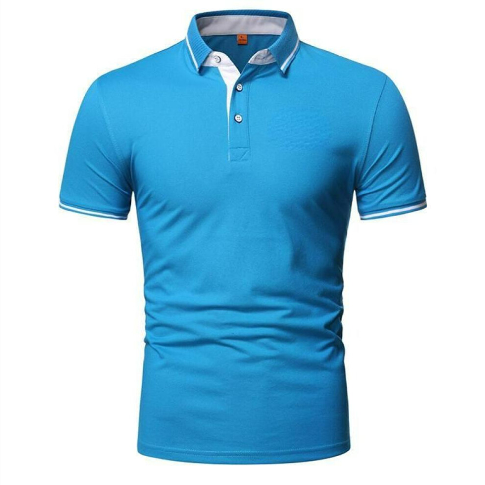 (blue, 4XL) 2024 Men's Solid-color Short-sleeved Cotton Men Top Polo Shirt Men